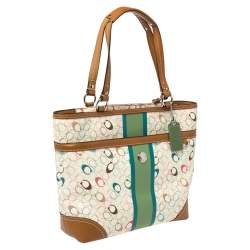 Pre Owned Coach Multicolor Signature Coated Canvas and Leather Chelsea Heritage Stripe Tote