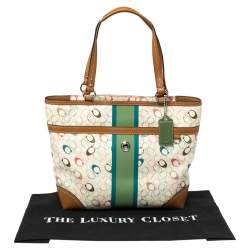 Pre Owned Coach Multicolor Signature Coated Canvas and Leather Chelsea Heritage Stripe Tote
