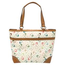 Pre Owned Coach Multicolor Signature Coated Canvas and Leather Chelsea Heritage Stripe Tote