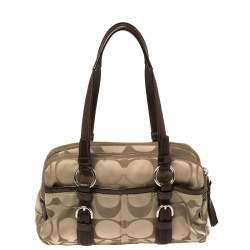 مملوكة مسبقًا Coach Brown/Beige Signature Fabric and Patent Leather Soho Satchel