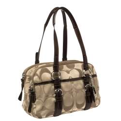 مملوكة مسبقًا Coach Brown/Beige Signature Fabric and Patent Leather Soho Satchel