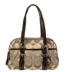 مملوكة مسبقًا Coach Brown/Beige Signature Fabric and Patent Leather Soho Satchel