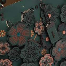 Pre Owned Coach Dark Green Floral Appliqué Leather Rogue Tote