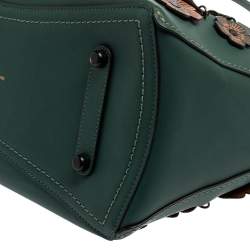 Pre Owned Coach Dark Green Floral Appliqué Leather Rogue Tote