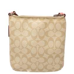 Pre Owned حقيبة كروس كوتش جلد و كانفاس مقوى مطبوع شعار الماركة بيج و وردي