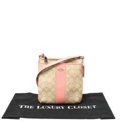 Pre Owned حقيبة كروس كوتش جلد و كانفاس مقوى مطبوع شعار الماركة بيج و وردي