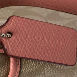 Pre Owned حقيبة كروس كوتش جلد و كانفاس مقوى مطبوع شعار الماركة بيج و وردي