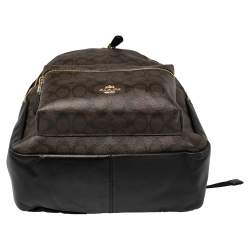 Pre Owned Coach Brown/Black Signature Coated Canvas and Leather Charlie Backpack