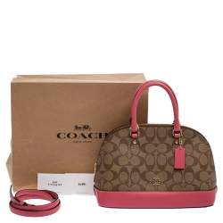 Pre Owned Coach Beige/Pink Signature Coated Canvas And Leather Mini  Sierra Satchel