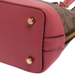 Pre Owned Coach Beige/Pink Signature Coated Canvas And Leather Mini  Sierra Satchel