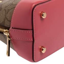 Pre Owned Coach Beige/Pink Signature Coated Canvas And Leather Mini  Sierra Satchel