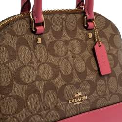 Pre Owned Coach Beige/Pink Signature Coated Canvas And Leather Mini  Sierra Satchel