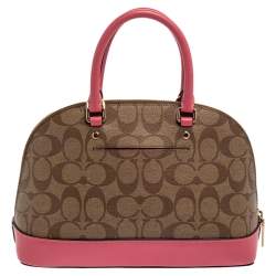 Pre Owned Coach Beige/Pink Signature Coated Canvas And Leather Mini  Sierra Satchel