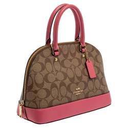 Pre Owned Coach Beige/Pink Signature Coated Canvas And Leather Mini  Sierra Satchel