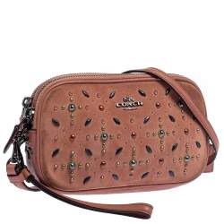 مملوكة مسبقًا Coach Coral Orange Leather and Suede Rivets Saddie Crossbody Bag