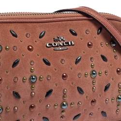 مملوكة مسبقًا Coach Coral Orange Leather and Suede Rivets Saddie Crossbody Bag