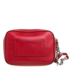 Pre Owned Coach Red Leather Flight Chain Wristlet Clutch