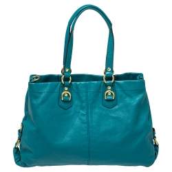 Pre Owned Coach Blue Leather Ashley Satchel