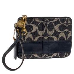 Coach Blue Signature Canvas and Patent Leather Wristlet Clutch