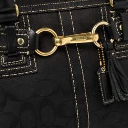 Pre Owned Coach Black Signature Canvas and Leather Hampton Tote
