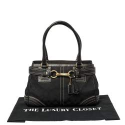 Pre Owned Coach Black Signature Canvas and Leather Hampton Tote