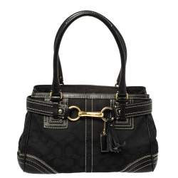 Pre Owned Coach Black Signature Canvas and Leather Hampton Tote