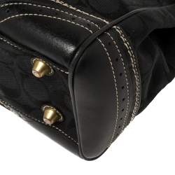 Pre Owned Coach Black Signature Canvas and Leather Hampton Tote