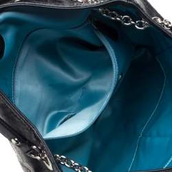 Pre Owned Coach Black Crackled Leather Chain Tote