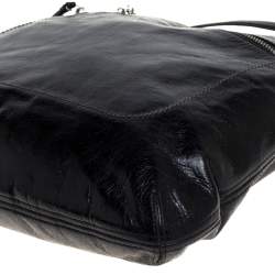 Pre Owned Coach Black Crackled Leather Chain Tote