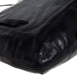 Pre Owned Coach Black Crackled Leather Chain Tote