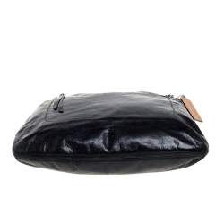 Pre Owned Coach Black Crackled Leather Chain Tote