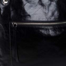 Pre Owned Coach Black Crackled Leather Chain Tote