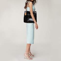 Pre Owned Coach Black Crackled Leather Chain Tote