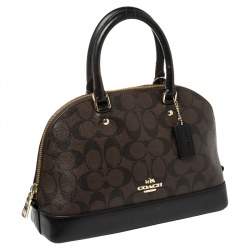 Pre Owned Coach Brown/Black Signature Coated Canvas And Leather Mini Sierra Satchel