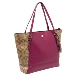 Coach Beige/Fuchsia Signature Coated Canvas and Leather Peyton Zip Tote 