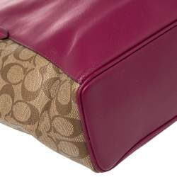 Coach Beige/Fuchsia Signature Coated Canvas and Leather Peyton Zip Tote 