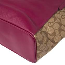 Coach Beige/Fuchsia Signature Coated Canvas and Leather Peyton Zip Tote 