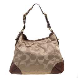 Pre Owned Coach Brown Monogram Canvas and Leather Peyton Hobo
