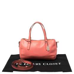 Pre Owned Coach Coral Orange Leather Boston Bag