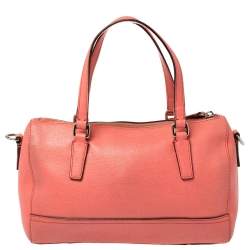 Pre Owned Coach Coral Orange Leather Boston Bag