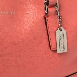 Pre Owned Coach Coral Orange Leather Boston Bag