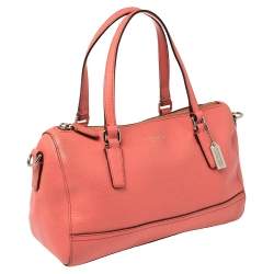 Pre Owned Coach Coral Orange Leather Boston Bag