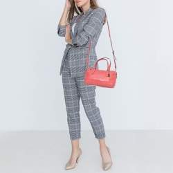 Pre Owned Coach Coral Orange Leather Boston Bag