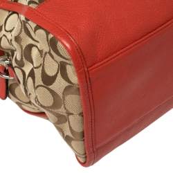 Coach Red/Beige Signature Canvas and Leather Satchel