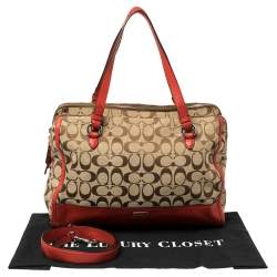 Coach Red/Beige Signature Canvas and Leather Satchel