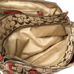 Coach Red/Beige Signature Canvas and Leather Satchel