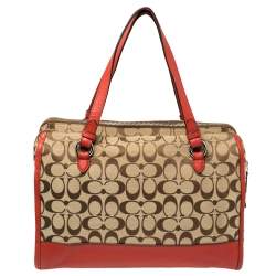 Coach Red/Beige Signature Canvas and Leather Satchel