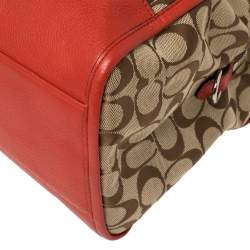 Coach Red/Beige Signature Canvas and Leather Satchel