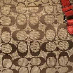 Coach Red/Beige Signature Canvas and Leather Satchel