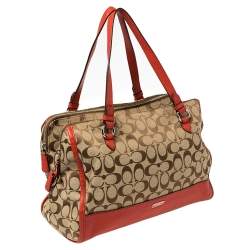 Coach Red/Beige Signature Canvas and Leather Satchel